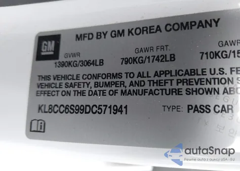 2013 Chevrolet Spark 1Lt Manual from USA, damaged, VIN KL8CC6S99DC571941